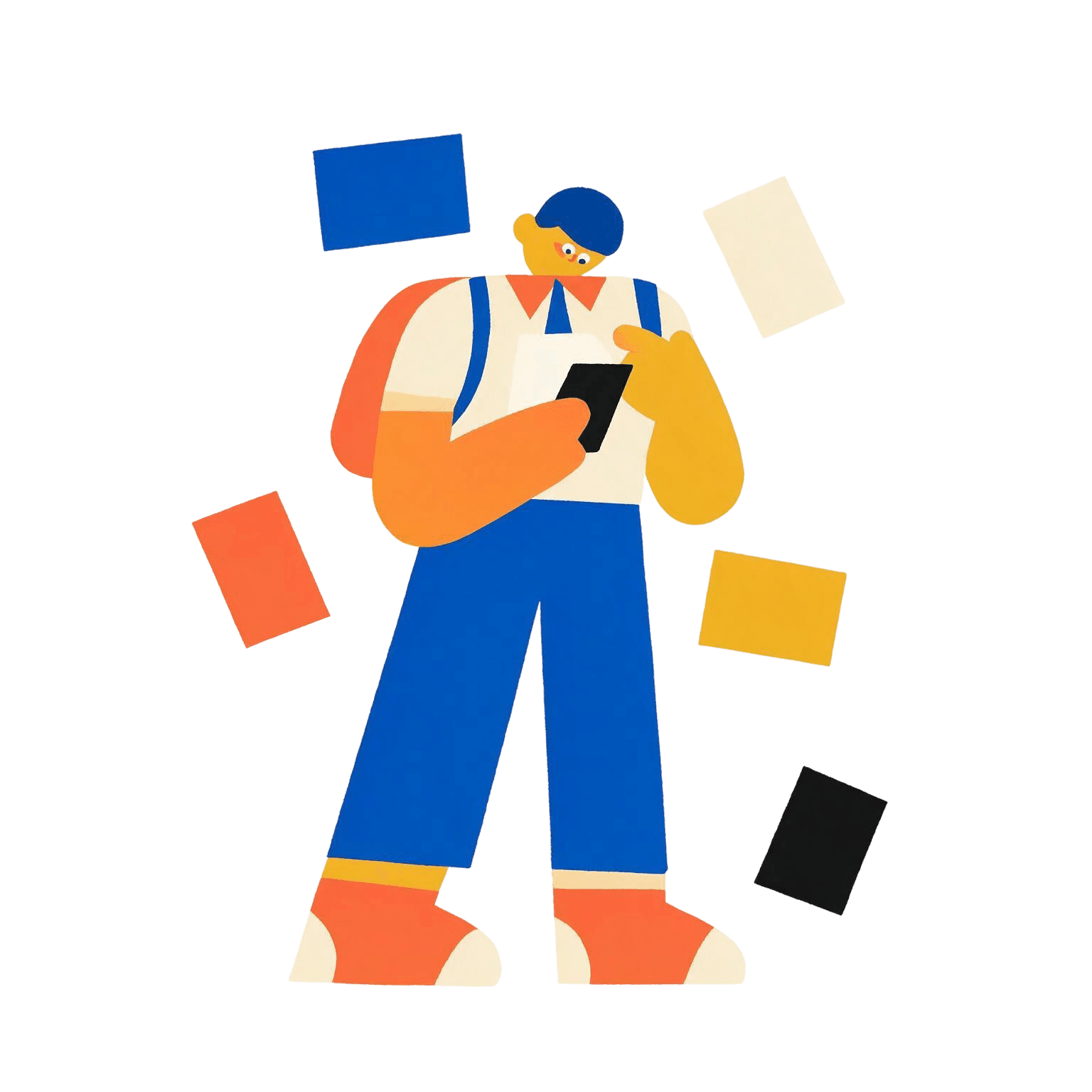A student looking at their phone, past events saved around them